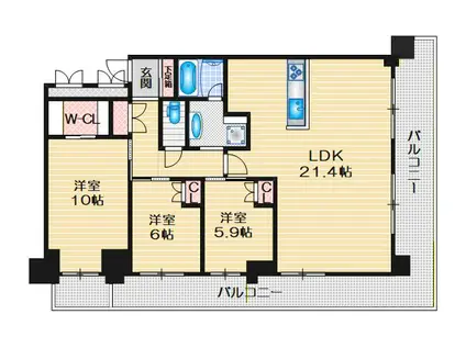 ローレルコート茨木舟木町(3LDK/9階)の間取り写真