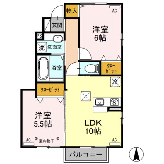 シェソワ(2LDK/1階)の間取り写真