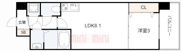セレニテ神戸ミラクノール(1LDK/8階)の間取り写真