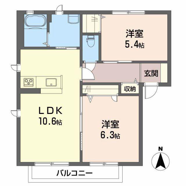 ブランシェ桜B棟(2LDK/2階)の間取り写真
