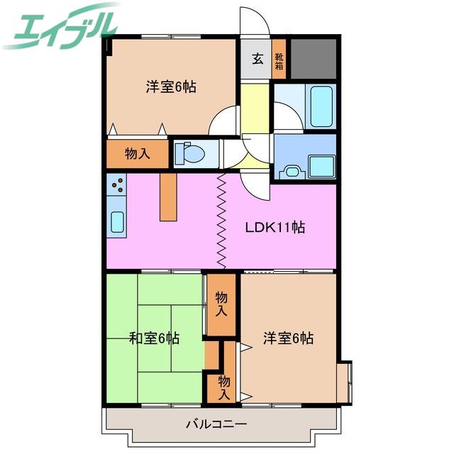 コンフォトゥールII(3LDK/1階)の間取り写真