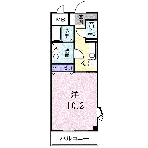 ドエル香西(1K/2階)の間取り写真