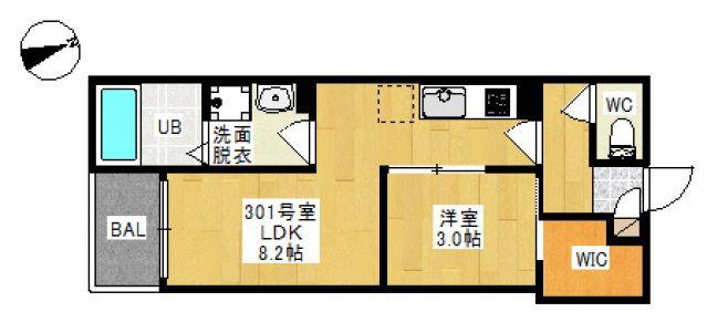 REGALEST 奥田本町II(1LDK/3階)の間取り写真