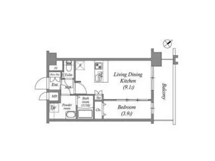 アドバンス大阪クラージュ(1LDK/8階)の間取り写真