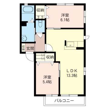 メゾンドウフルール(2LDK/1階)の間取り写真