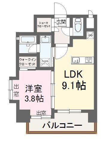 ヴィラ博丈下川端(1LDK/9階)の間取り写真