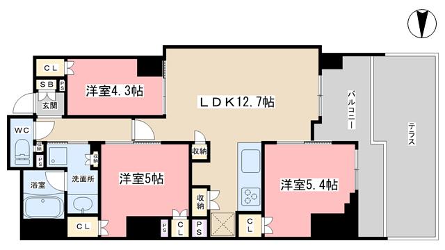 ジオ山科椥辻ノース(3LDK/1階)の間取り写真