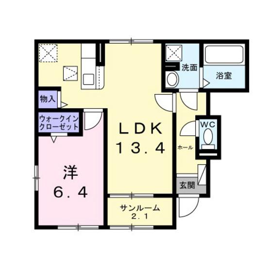ドエル リバーパレス(1LDK/1階)の間取り写真