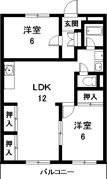 サンライズ内田(2LDK/4階)の間取り写真