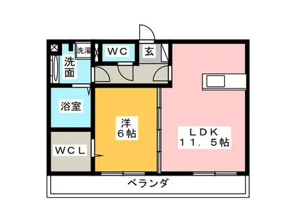ブリーゼ B棟(1LDK/2階)の間取り写真