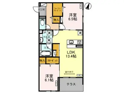 ヴィアレットVIII(2LDK/1階)の間取り写真