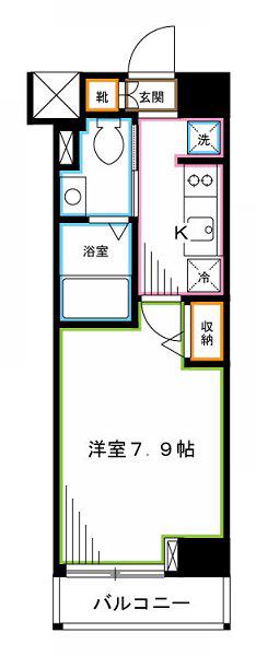 プラウドフラット東中野(1K/2階)の間取り写真