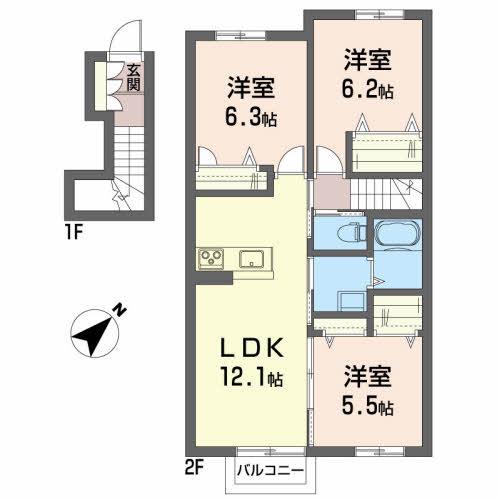 シャーメゾンアセンブル(3LDK/2階)の間取り写真