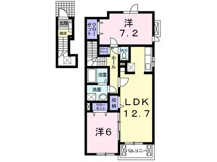 カーサ セレナII(2LDK/2階)の間取り写真