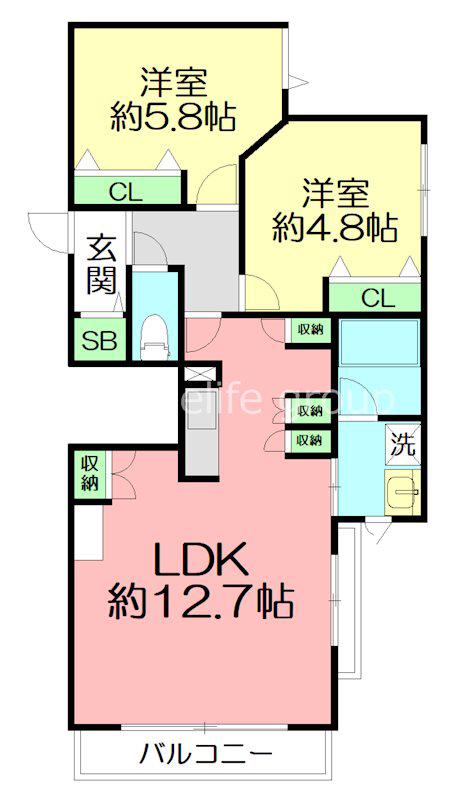 AI グランディール 鵠沼(2LDK/3階)の間取り写真
