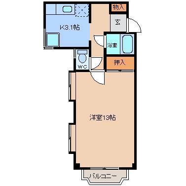 ジュネスSATO 21(1K/2階)の間取り写真