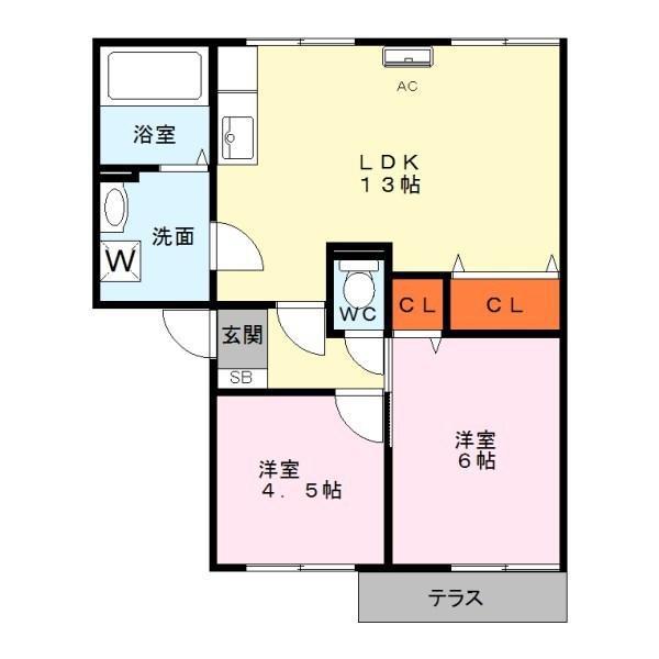ベルヴェデールIMAI1(2LDK/1階)の間取り写真