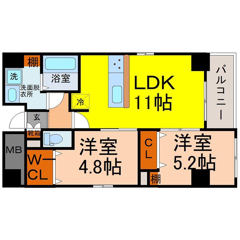 ポルタニグラサウス(2LDK/3階)の間取り写真