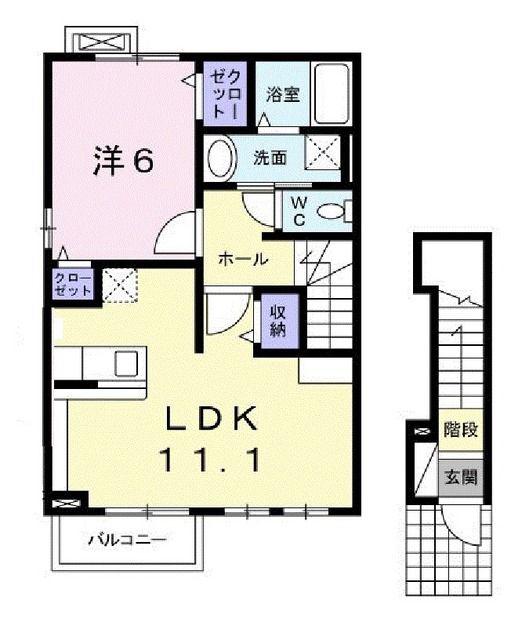 グリーン・ヴィラI(1LDK/2階)の間取り写真