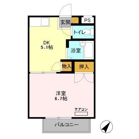 コンフォール大牧(1DK/2階)の間取り写真