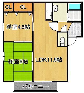 ピースガーデンワカゾノ(2LDK/1階)の間取り写真