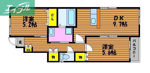ARVITA ノース(2DK/1階)の間取り写真