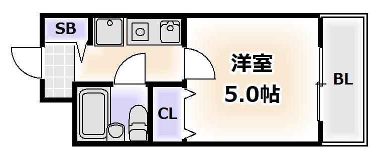 グランピア美章園(1K/4階)の間取り写真