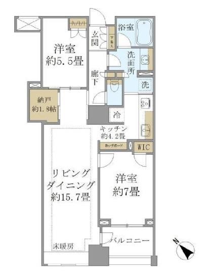 ブリリアウェリス月島(2LDK/13階)の間取り写真