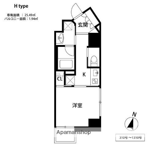 新品きマンション西中洲8KAGOOD福岡THE天神シティ(1K/3階)の間取り写真