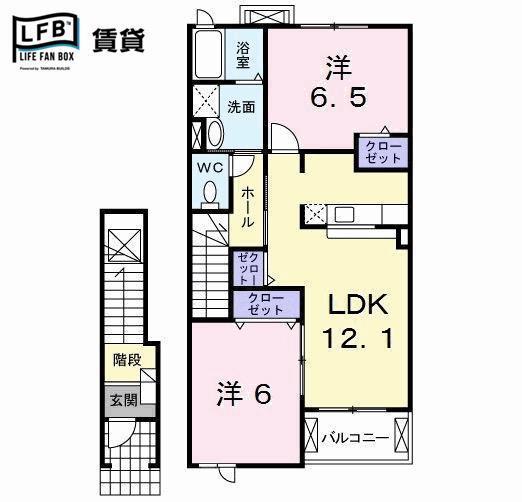 グランディールII番館(2LDK/2階)の間取り写真