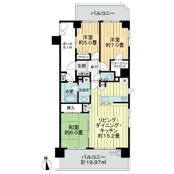 レリアコート京王よみうりランドウエスト(3LDK/7階)の間取り写真