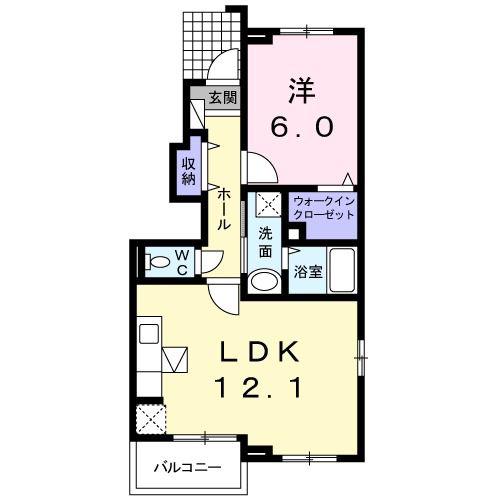 プリムヴェール2番館(1LDK/1階)の間取り写真