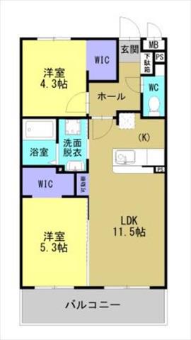 ARTH平松(2LDK/3階)の間取り写真