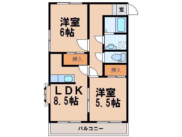 K3マンション(2LDK/3階)の間取り写真