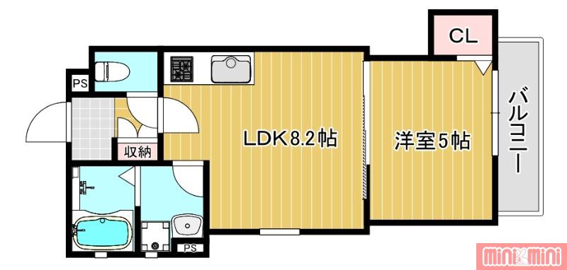 クリエオーレ茨田大宮I(1DK/2階)の間取り写真
