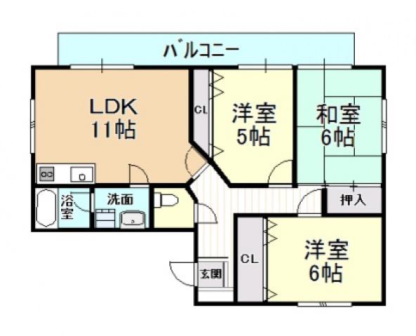 ラクーンハウス柏原(3LDK/4階)の間取り写真