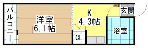フォーラム21 熊本II(1K/1階)の間取り写真