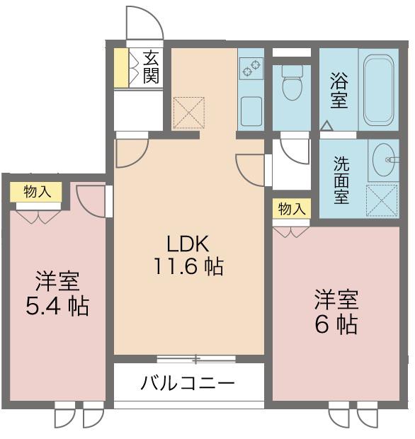ノース ユニヴェール(2LDK/2階)の間取り写真