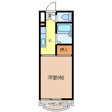 ドムス・ミワ東館(1K/2階)の間取り写真