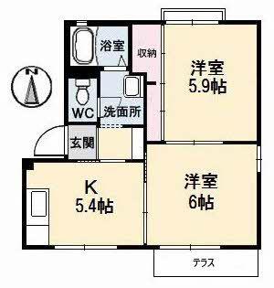 パームヒル A棟(2K/1階)の間取り写真
