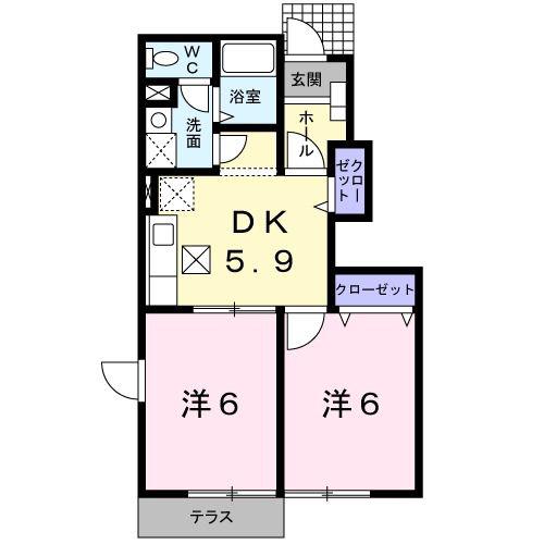 エヴァーグリーンF(2DK/1階)の間取り写真