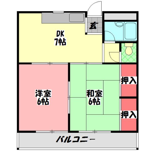 グローリーハイツ森田(2DK/2階)の間取り写真