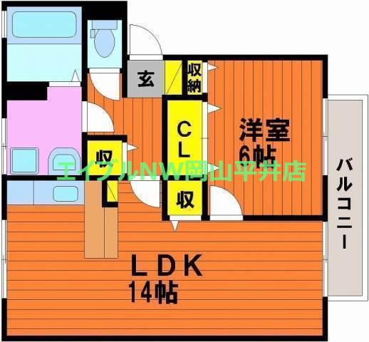 サンライズ岡南(1LDK/2階)の間取り写真
