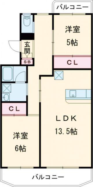 ペアシティ久喜壱番館(2LDK/1階)の間取り写真