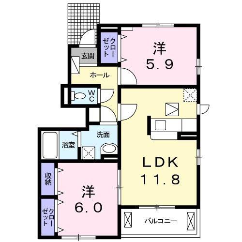 ビアンコ B棟(2LDK/1階)の間取り写真