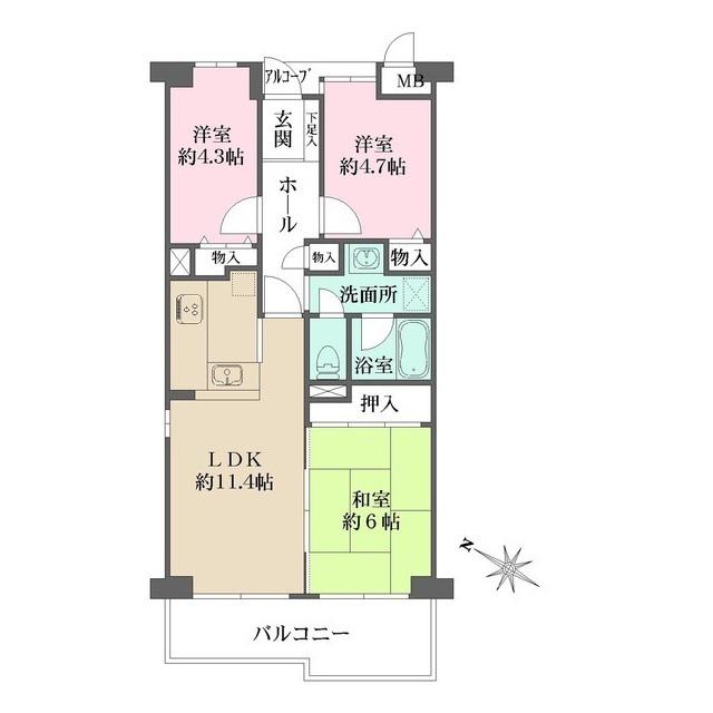 カネボウ芦屋アーバンプラザ(3LDK/5階)の間取り写真