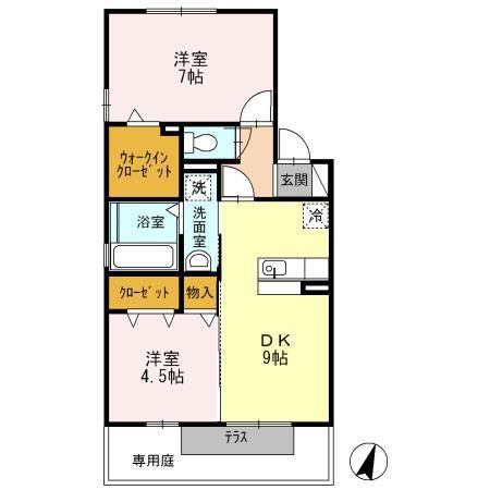 フランボワーズ(2DK/1階)の間取り写真