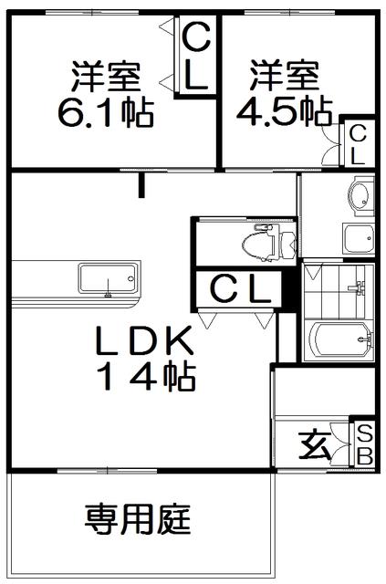 メゾン・ド・エフ(2LDK/1階)の間取り写真