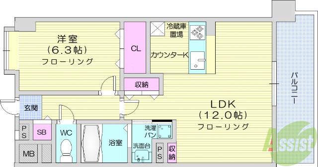 シエナ仙台Ⅲ(1LDK/4階)の間取り写真