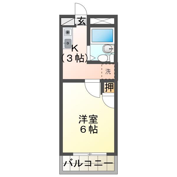 ハイツ三越(1K/1階)の間取り写真